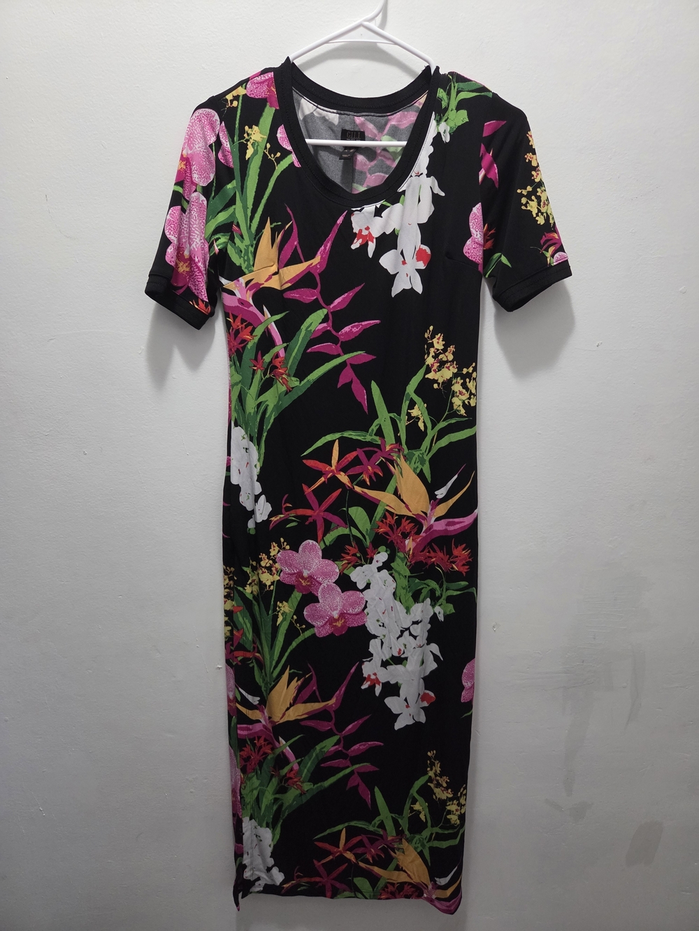 G.I.L.I. Black Midi Dress with Pink, Green & White Floral Print
